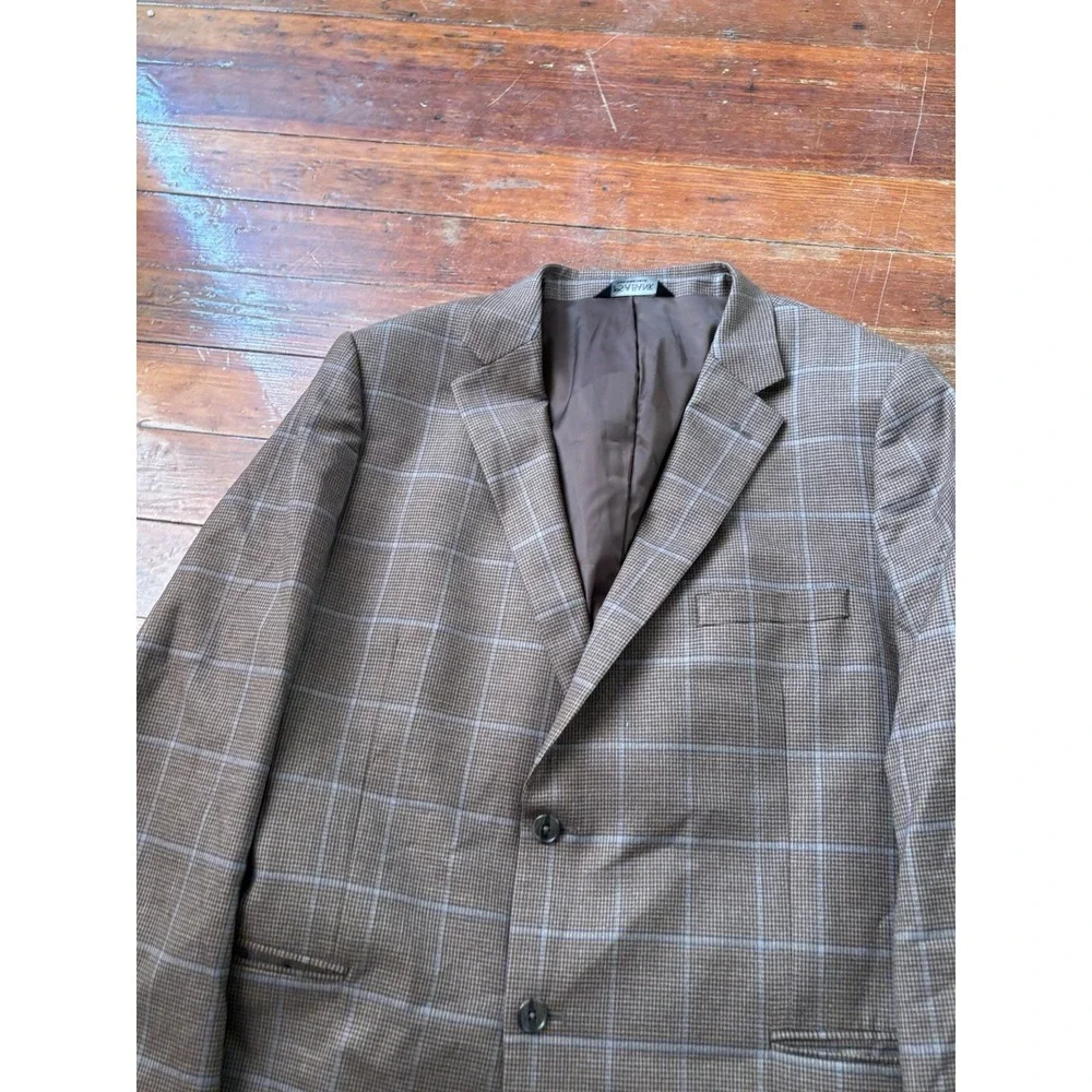 Jos. A. Bank Sport Coat Blazer 48R Wool Brown Windowpane Herringbone